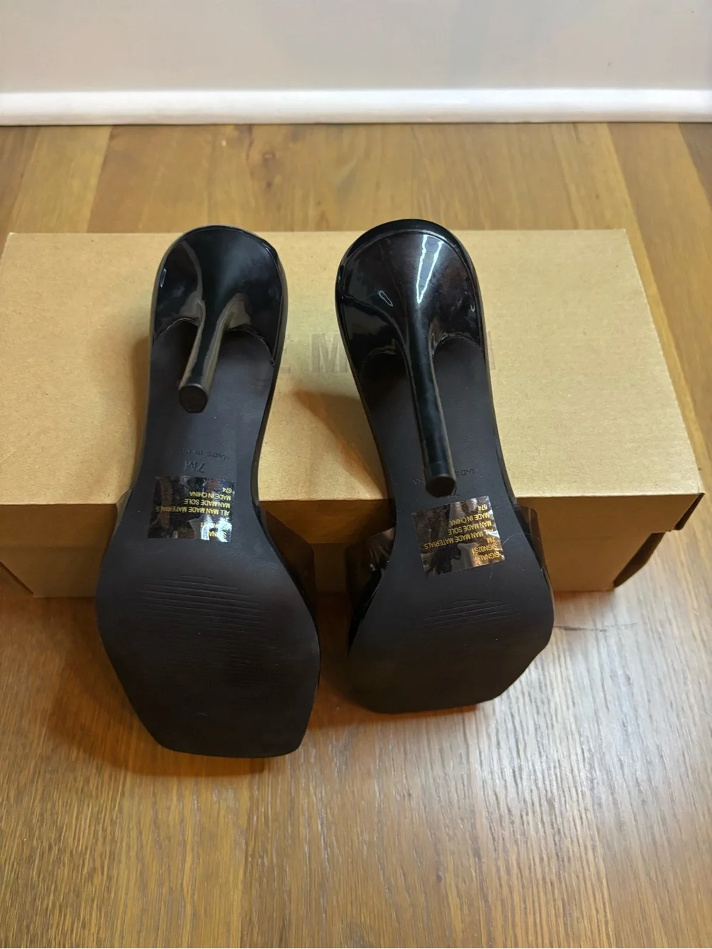 Steve Madden Black Clear Strap Mule Heels